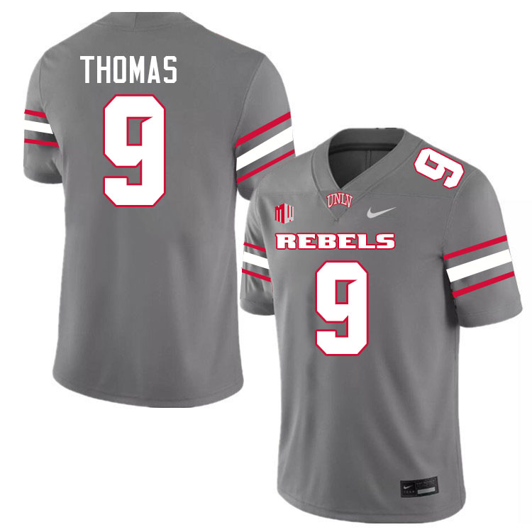 Men #9 Jai'Den Thomas UNLV Rebels College Football Jerseys Stitched-Grey